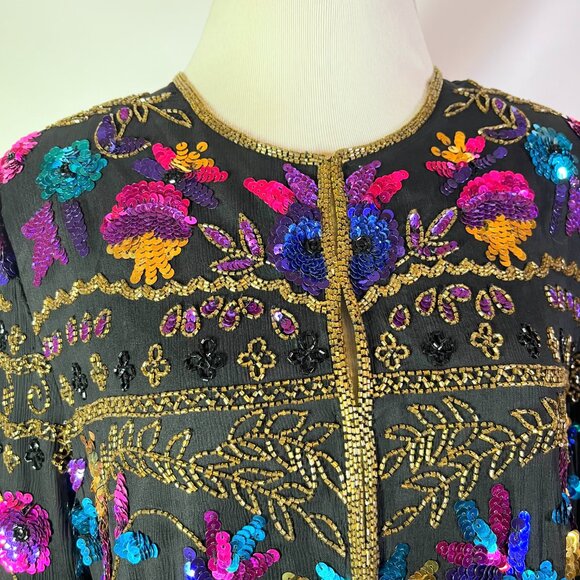 Vintage Drapers & Damons Size XL Silk Jacket Sequins Beading Fancy - Picture 14 of 15